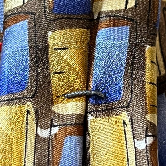 J. Garcia Fifty-Four Gold Blue Rectangles Geometric Silk Collection Neck Tie Gif - Picture 7 of 10